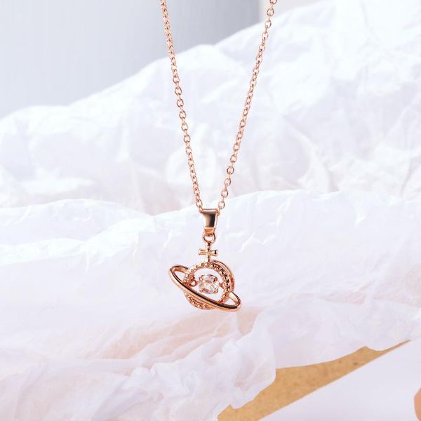 

pendant necklaces tiny crystal rose gold happy planet necklace, celestial body friend gift, Silver