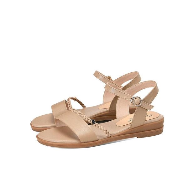 

sandals big size 34-41 fashion summer shoes woman buckle women wedges genuine leather low heels, Black