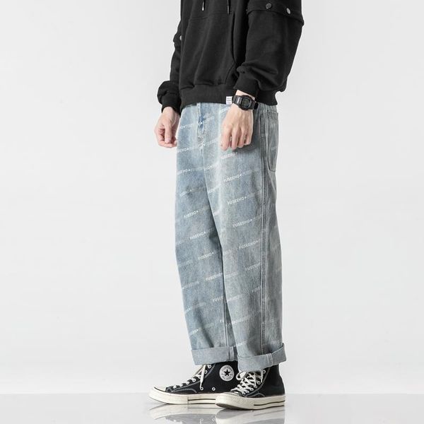 

logo jeans elastic waist men's clothes webbing cargo pants harajuku trousers jogger hip hop oversized techwear streetwear ez, Black