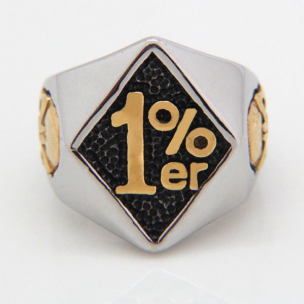 

designer 316l stainless steel 18k gold silver 100% men's 1% er biker skull ring with one percent symbol, Golden;silver