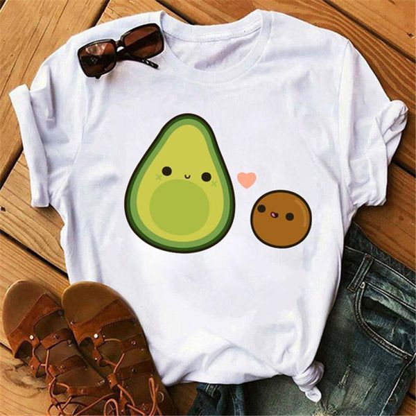 

summer lovely avocado t-shirt for women casual small fresh short sleeve kawaii cartoon sport print t-shirts, White