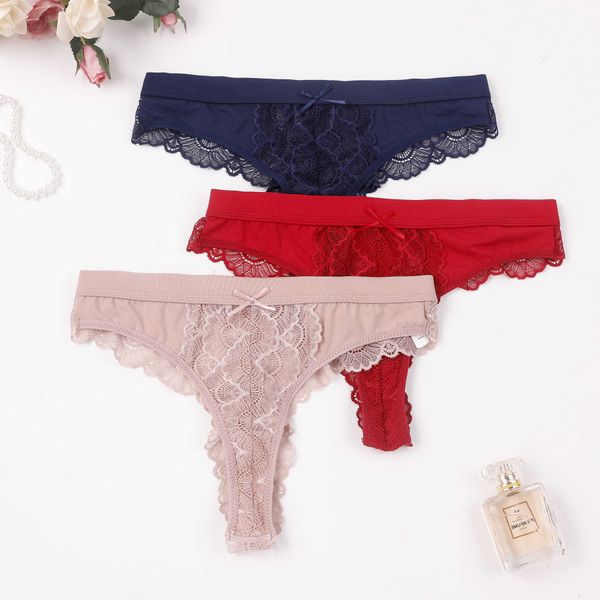 

g strings underwear lace alluring thong women's middle waist ee, Black;white