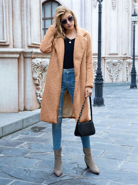 

women's wool & blends simples ocasional agasalhos coat woman faux fur warm ladies teddy jacket female plush plus size outwear, Black