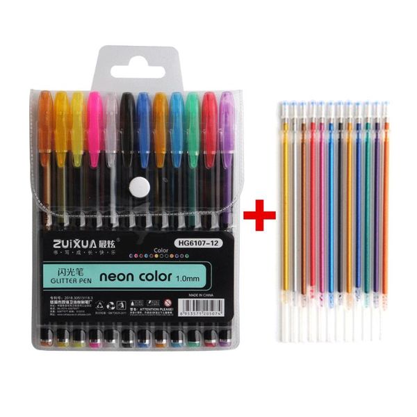 

12/24set gel pens set glitter gel pen colors refills for coloring books journals drawing doodling art markers for school