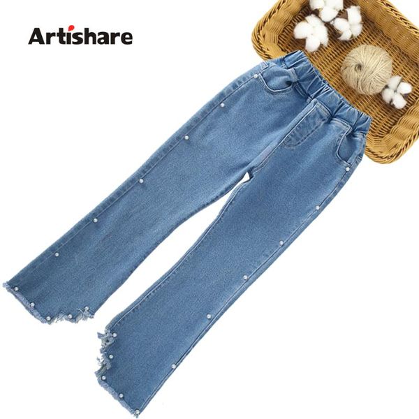 

jeans for girl pearls kids ripped spring autumn children's clothes 6 8 10 12 14, Blue