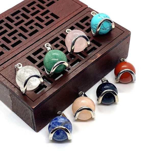 

charms natural stone spherical pendant color semi-precious size 16x23 mm diy elegant jewelry handmade wholesale, Bronze;silver
