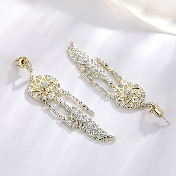 

stud ruili temperament set diamond pendant female earrings dream catcher net red magazine silver ear needle, Golden;silver