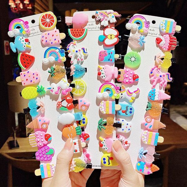 

hair accessories 10pcs/set girls cute cartoon ice cream clips kids lovely hairpins head barrettes fashion accories, Slivery;white