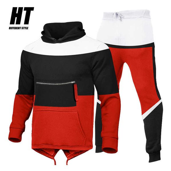 

hooded patchwork men's sportswear sets spring autumn thick casual brand tracksuit men 2 piece+sweatpants fashion sweat suit male 210603, Gray