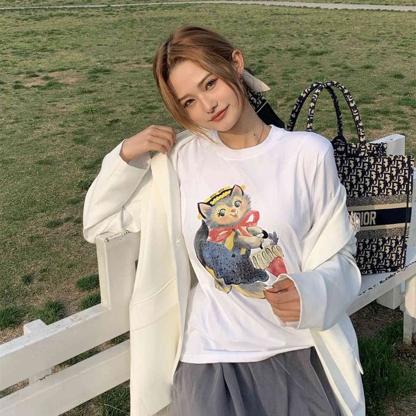 

summer 2021 miu family loose fitting short sleeve abstract letter print t-shirt round neck cotton white fashionable top