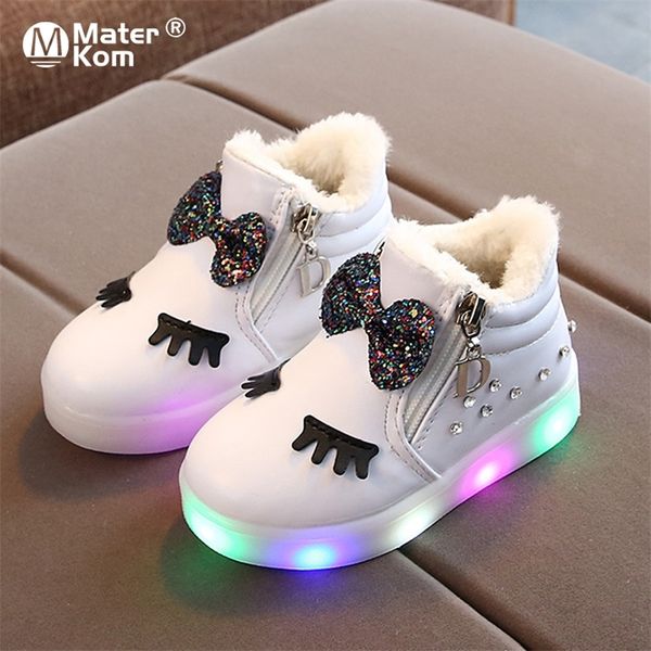 Tamanho 21-30 Sneakers luminosos para bebê LED Acenda Sapatos Crianças Anti-escorregadio Sapatos brilhantes Meninas Sapatilhas com sola luminosa 210306