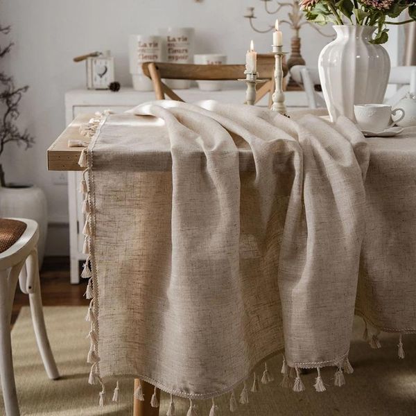 

table cloth cotton and linen tablecloth rectangular with tassels waterproof oil-proof thickened wedding cover tea