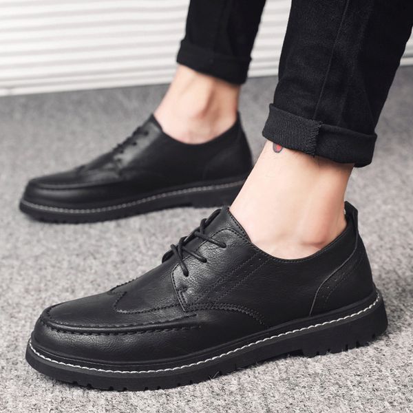 

spring trend casual single sho british block busins formal leather, Black