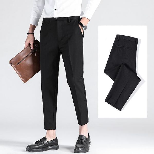 

men's suits & blazers solid ankle length suit pants for men casual business pantalon homme classique vintage slim fit formal ma, White;black