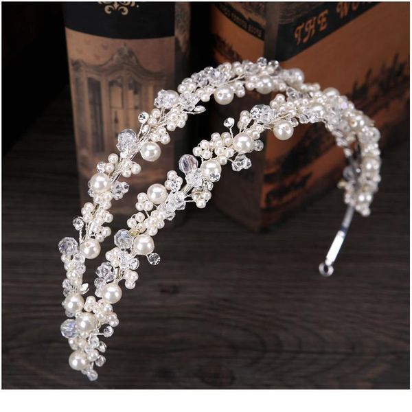 

handmade pearl bridal tiara crown bride headbands for women prom chaplet headdress wedding bride hair jewelry acc jllriw, Silver