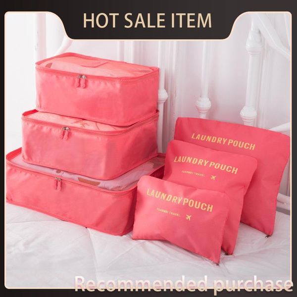 

women nylon large travel bag toiletry waterproof 6pcs/set case bags cosmetic organizer capacity necessaries storage clothes bag omsfs, Red;black