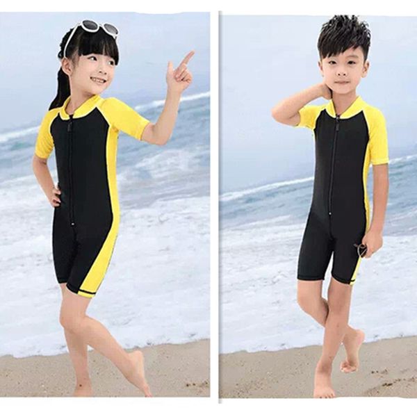 

boys' student training children's one piece and girls' short sleeve baby's solid color swimsuit, White;black