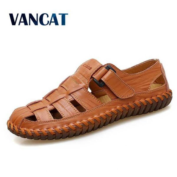 

vancat summer men sandals leisure beach men shoes genuine leather sandals the men's sandals big size 39-47 210624, Black