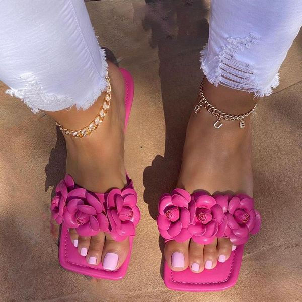 

slippers 2021 summer women's flat sandals solid color flower open toe outdoor casual shoes beach plus size, Black