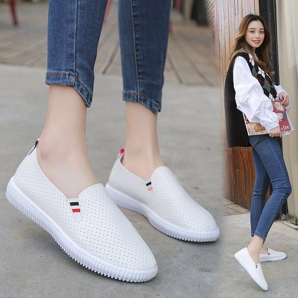 

women sneakers white flats cut-out woman loafers pu leather slip on shoes low heels casual shoes espadrilles ladies shoes 89km, Black