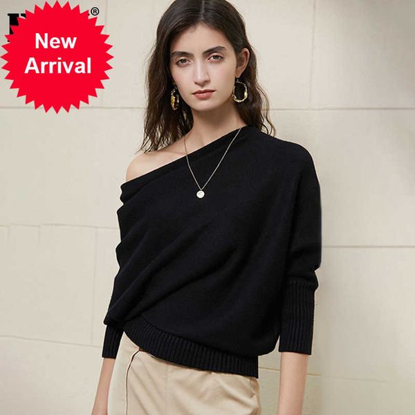 

eam] irregualr black knitting sweater loose slash neck long sleeve women pullovers new fashion tide autumn winter 2021 1dd2929, White;black