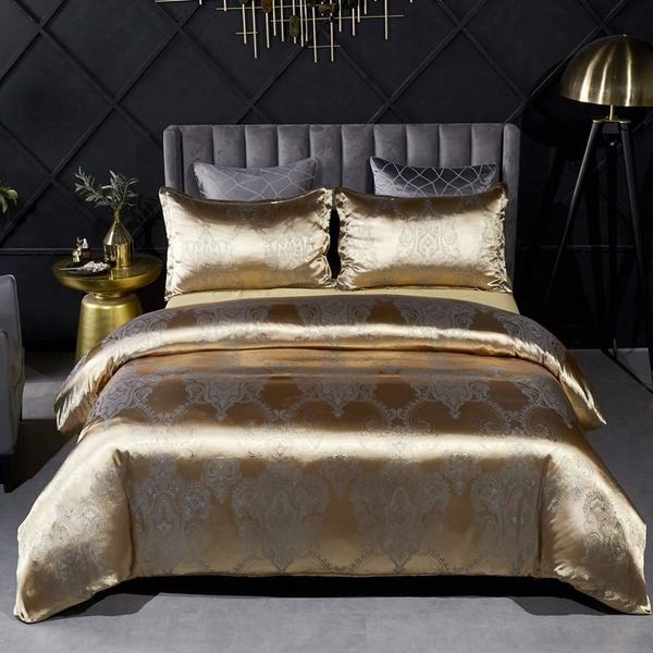 Set di biancheria da letto di lusso per matrimoni dropshipping jacquard set di coperture per matrimoni oro oro 2/3pcs clothe regina re 210317