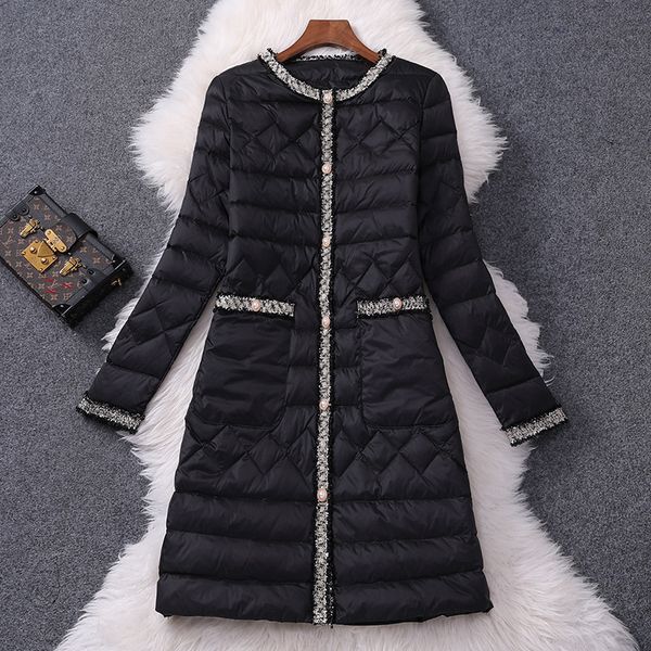 

2021 new retro jackets warm-rolled long cotton-padded retro-female fashion white duck down winter jacket aa2c, Black