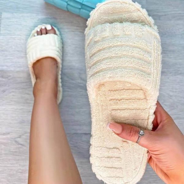 

slippers faux fur home fluffy women slides comfort furry flat sandals female cute shoes for woman indoor flip flops, Black