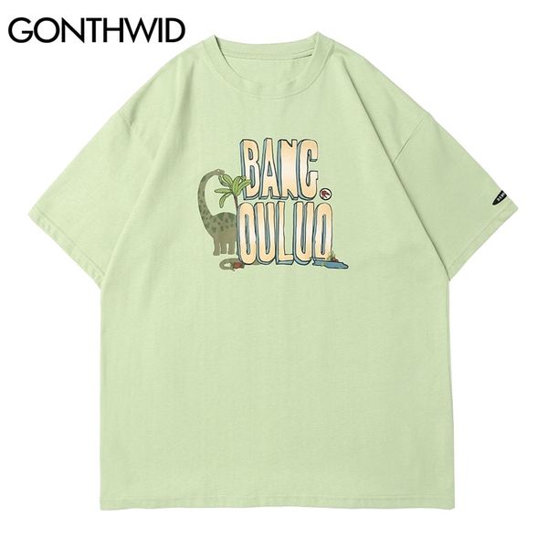 Мужские футболки Tee Tees Harajuku Dinosaur Print Thirts мода летняя повседневная хлопковая уличная одежда хип-хоп с коротким рукавом топы мужчины 210602