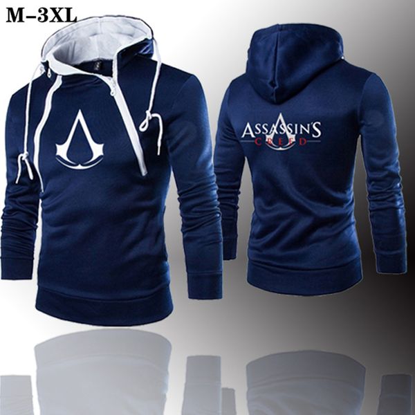 

Men's hooded double zipper sweatshirt, assassin sweater, new fashion, 2021, Black