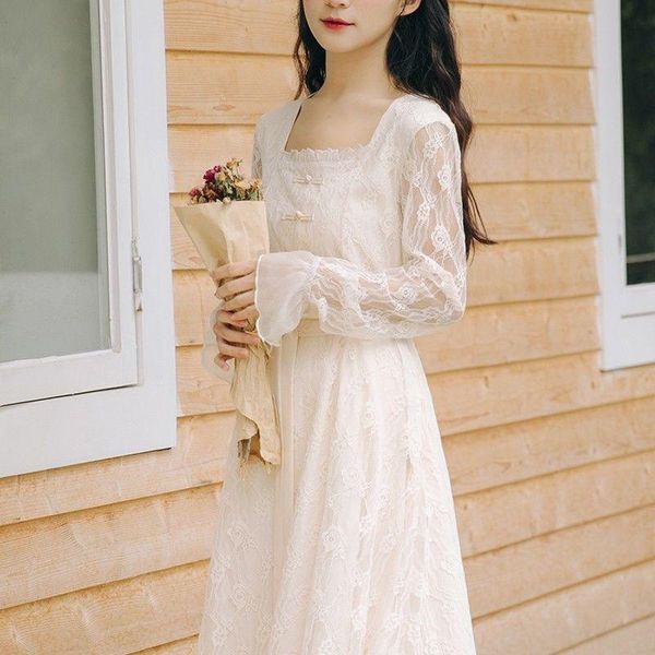 

casual dresses vintage retro dress women elegant floral designer party long sleeve puff korean women's clothing autumn 2021, Black;gray