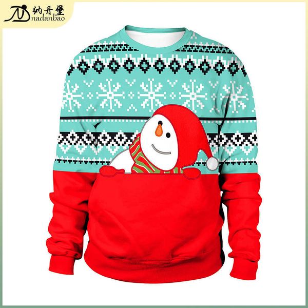 

new santa claus 3d print pullover crew neck sweater sb102-003, Black