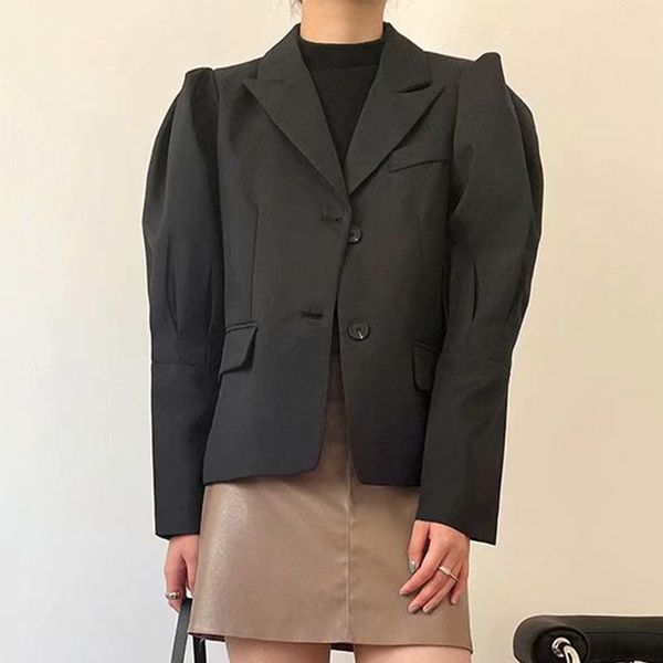 

women's suits & blazers women vintage stylish pockets jacket autumn lamb sleeve coat fashion turn dowm collar long loose outerwear chic, White;black