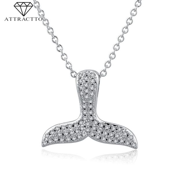 

pendant necklaces attractto boho alloy crystal whale tail necklaces&pendants charms for women jewelry chain fishtail necklace sne190092, Silver