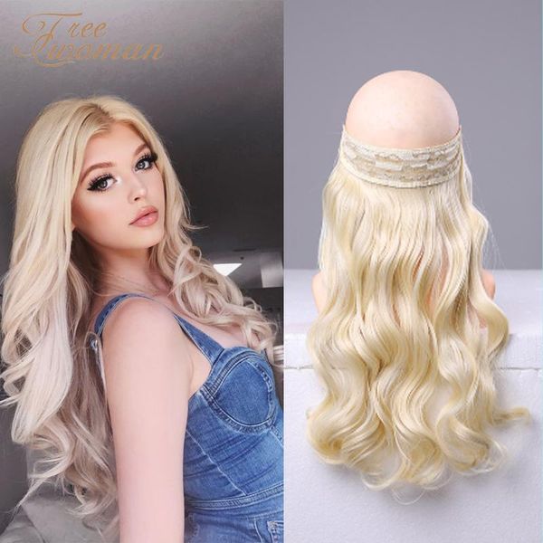 

synthetic wigs oman blonde invisible wire no clips in fish line secret women hair long wavy heat resistant hairpiece, Black