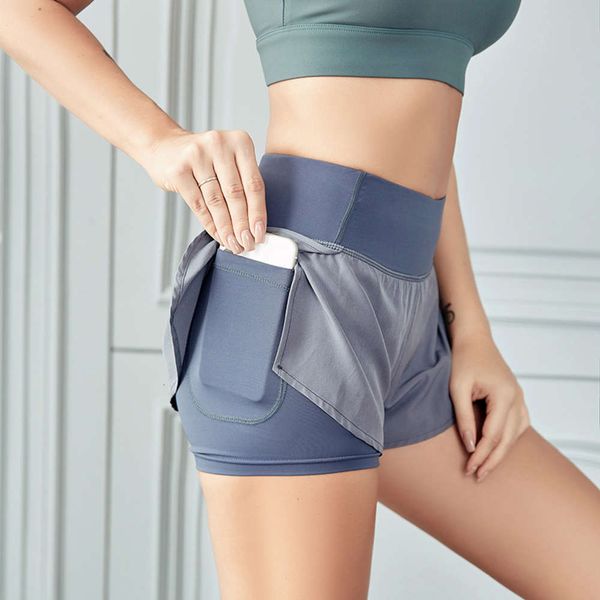 

summer vacation two pieces yoga shorts women's fashion pocket quick drying anti embarrassment three pants fitness pants, White;black