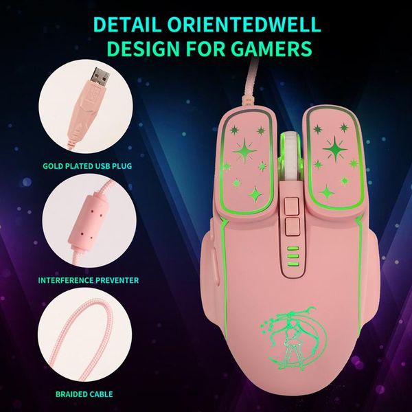 

mice breathing led usb wired optical mouse 7200dpi pc lapdeskcomputer 6 buttons gaming for pink girl drop