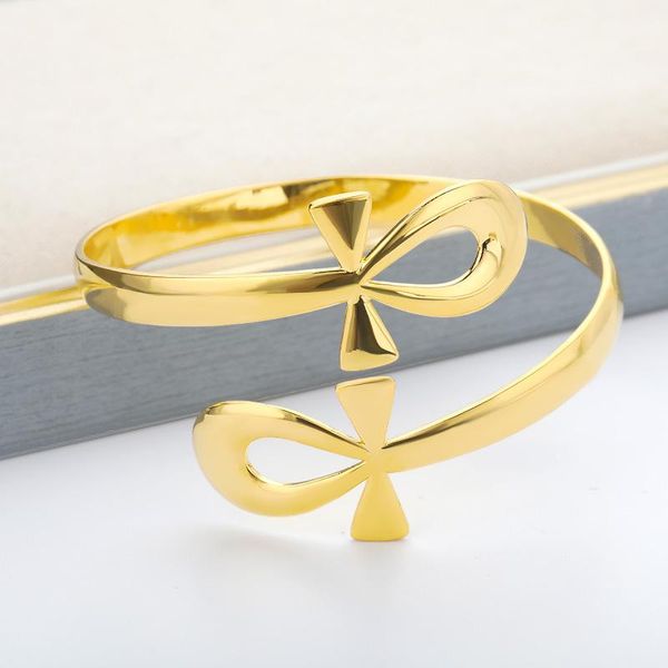 

bangle egyptian double cross bracelet for women stainless steel ankh life symbol bracelets bangles vintage couple jewerly bff, Black