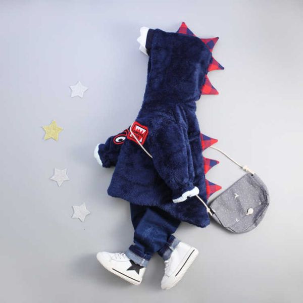 

veste d'hiver en coton bbs, dinosaure pour enfants, manteau double velours, chaud, vtements d'extrieur, Blue;gray