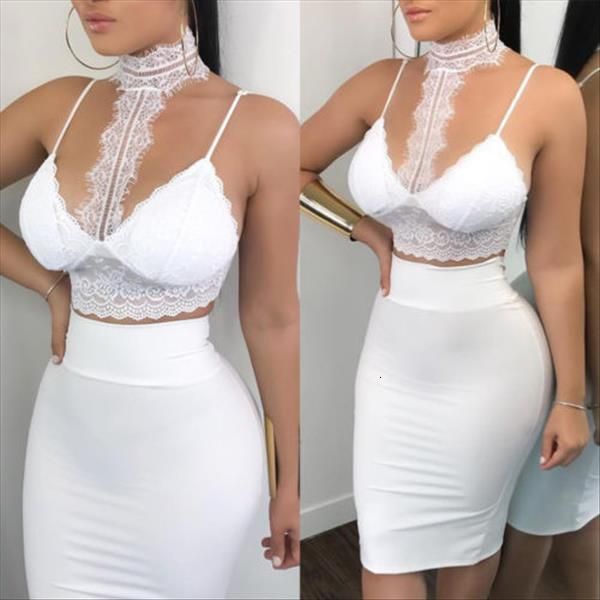 

women bodycon two piece crop skirt set lace prom party clubwear dress set white, Gray