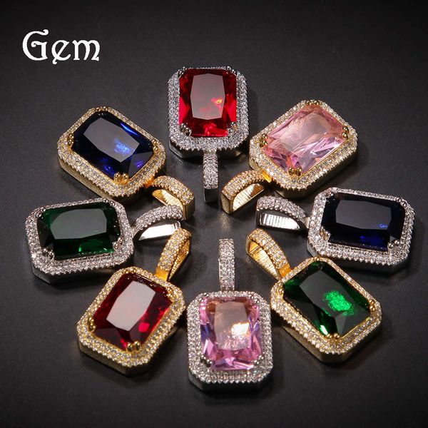 

hip hop fashion square solid pendant color zirconium necklace, Silver