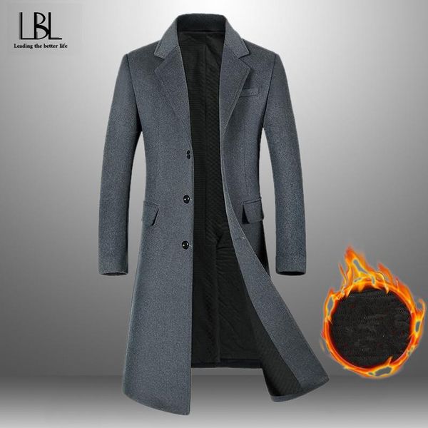 

men's wool & blends mens casual blend thick coats solid color man jackets male fashion slim overcoats 2021 autumn winter, Black