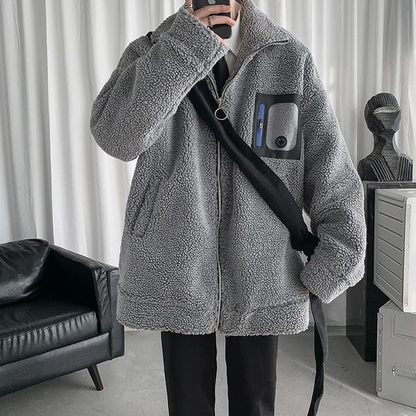 

2021 new winter men's in warm long snow jackets thicken lamb cotton-padded clothes loose wool trench coats casual fashion parkas yctv, Black