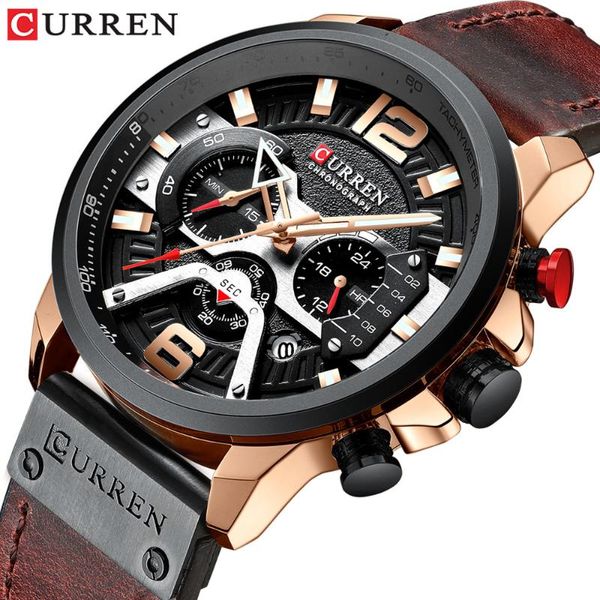 

wristwatches curren mens sports watch men fashion leather watches with calendar for male clock wristwatch, Slivery;brown