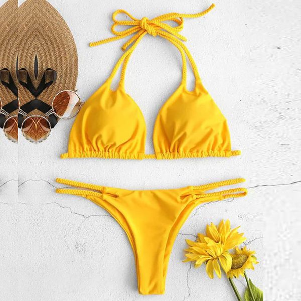 

swimming pak 2020 batmode women bikini set solid yellow batsuit filled beha badmode beachwear, White;black