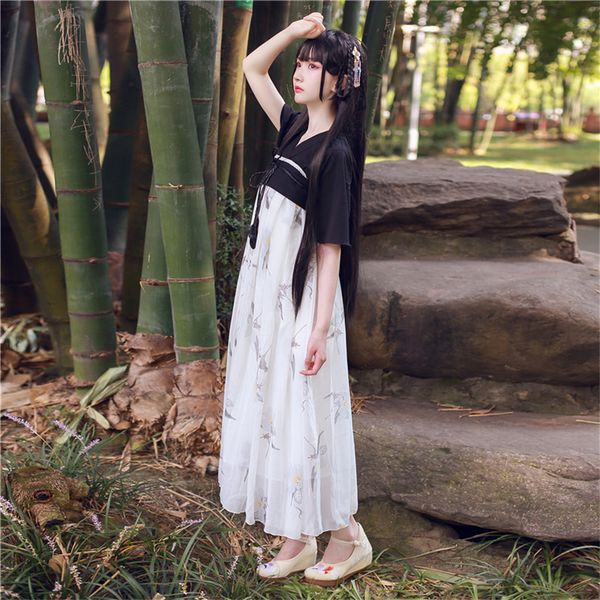 

2021 new fashion chinese style woman summer hanfu fairy elegant dance costumes retro short sleeve mesh han dynasty outfits s6c1, Black;red