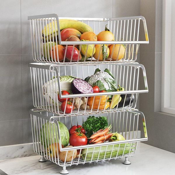 

storage baskets thick stainless steel toy organizer floor type kitchen for fruit vegetable lager capacity multilayer shelf