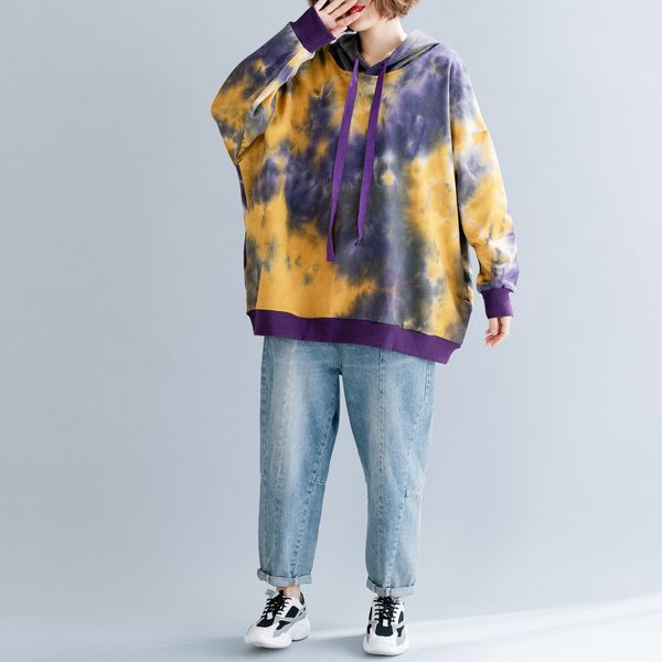 

2021 new streetwear loose plus size tie dye full printed hoodies women 0cqg, Black