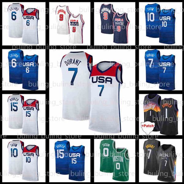 

durant jersey kevin devin 15 booker jayson 10 tatum damian 6 lillard basketball america white mens usa home united national 2021 tokyo olymp, Black;red