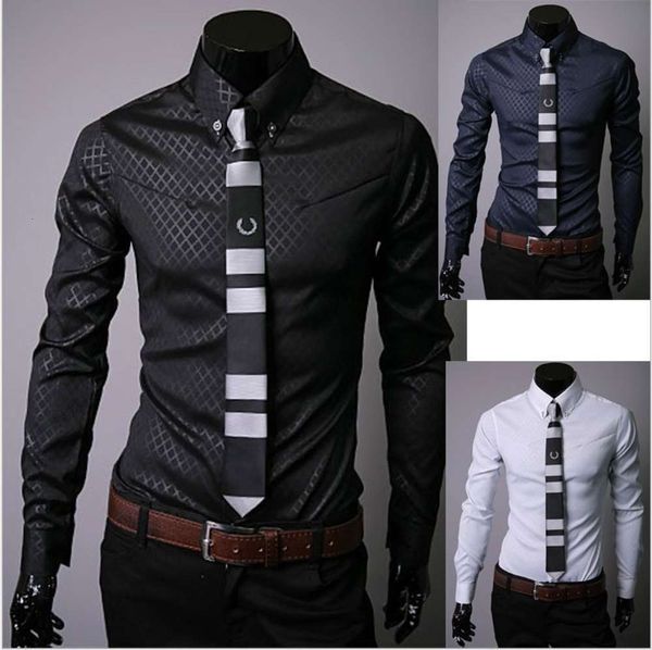 

new korean slim dark grain rhombic men's casual long sleeve shirt, White;black
